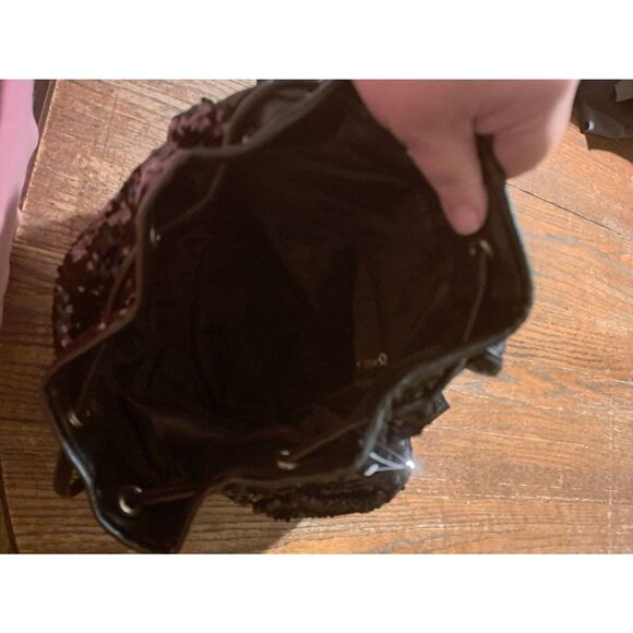 It Works Black Sequin Leather Adjustable Backpack Two Outer Side Compartments - Picture 8 of 8